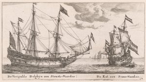 Le "Vergulde Dolphyn," un grand navire marchand, et le "Kat," une flute - Reinier Nooms, called Zeeman