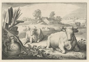 Prairie avec deux vaches couchées - Reinier van Persijn