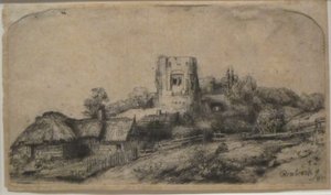 Paysage avec une tour carrée - Rembrandt