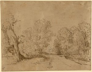 Une route boisée - Rembrandt Harmensz. van Rijn