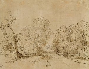 Une route boisée - Rembrandt van Rijn