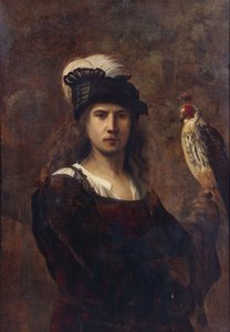 Fauconnier avec faucon et chapeau à plumes