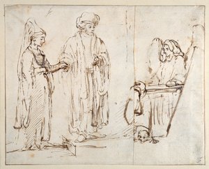 Laban amène Léa à Jacob, avec Jacob superposé par un fragment d