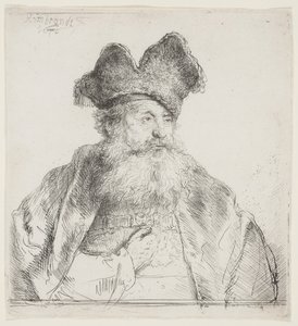 Vieil homme avec un bonnet en fourrure divisé - Rembrandt van Rijn