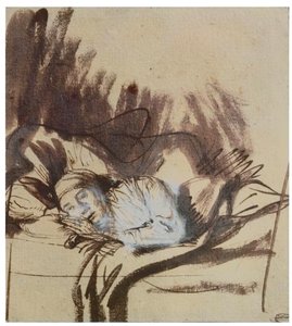 Femme malade dans un lit, peut-être Saskia, épouse du peintre