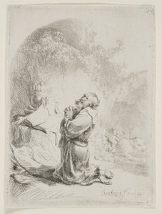 Saint Jérôme priant : Gravure en arche - Rembrandt van Rijn