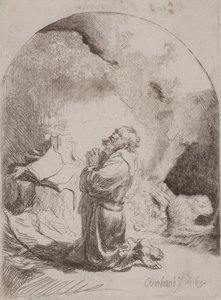 Saint Jérôme priant : Gravure en arche - Rembrandt van Rijn