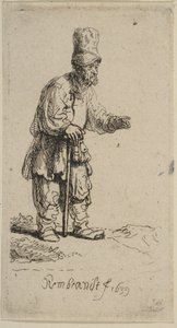 Un Paysan avec un Haut Chapeau, Debout Appuyé sur un Bâton, 1639 - Rembrandt van Rijn