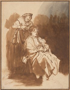Une jeune femme se faisant tresser les cheveux, vers 1637 - Rembrandt van Rijn