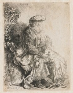 Abraham caressant Isaac - Rembrandt van Rijn