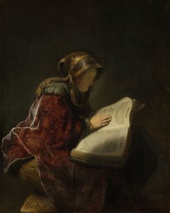 Une vieille femme lisant, probablement la prophétesse Hannah, 1631