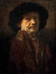 Autoportrait en manteau de fourrure avec une chaîne en or et boucle d