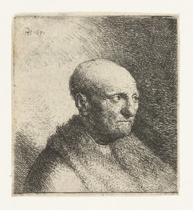 Homme chauve en manteau de fourrure : buste