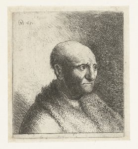 Homme chauve en manteau de fourrure : buste - Rembrandt van Rijn