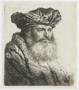 Homme barbu avec un chapeau de velours et une attache ornée de bijoux - Rembrandt van Rijn
