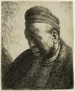 Homme sans barbe en manteau de fourrure et bonnet : Buste