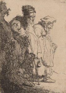 Mendiant homme et femme derrière une banque, vers 1630