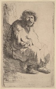 Un mendiant assis sur un banc - Rembrandt van Rijn