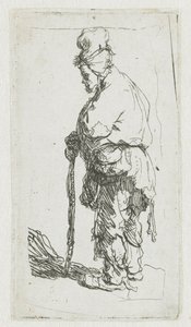 Mendiant appuyé sur un bâton, tourné vers la gauche - Rembrandt van Rijn
