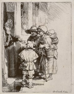 Mendiants recevant des aumônes à la porte d