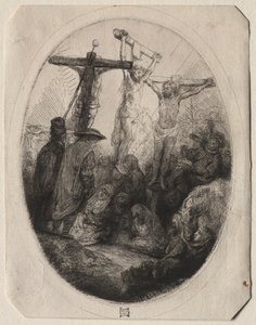 Christ crucifié entre deux voleurs : une plaque ovale - Rembrandt van Rijn