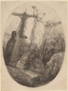 Christ crucifié entre les deux voleurs : une plaque ovale - Rembrandt van Rijn