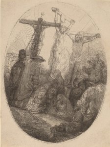 Christ crucifié entre les deux voleurs : une plaque ovale, vers 1641 - Rembrandt van Rijn