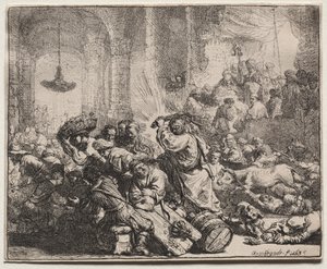 Le Christ chassant les marchands du temple - Rembrandt van Rijn