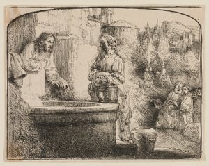 Christ et la femme de Samarie : une gravure en arc - Rembrandt van Rijn