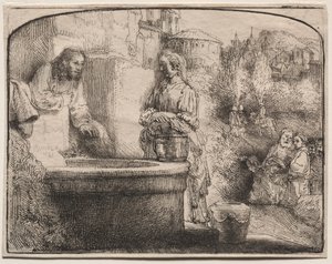 Christ et la Femme de Samarie: Une Gravure en Arc - Rembrandt van Rijn