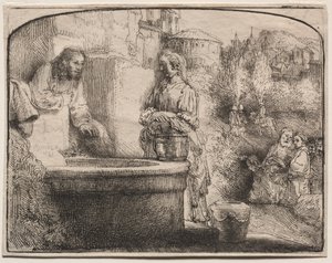 Christ et la femme de Samarie : Une gravure en arc, 1657-58 - Rembrandt van Rijn