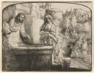Le Christ et la femme de Samarie : une gravure en arche - Rembrandt van Rijn