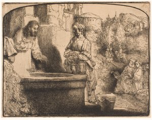 Christ et la femme de Samarie : une gravure en arc