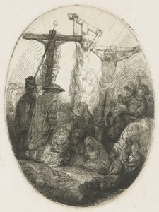 Christ crucifié entre les deux voleurs : une plaque ovale - Rembrandt van Rijn