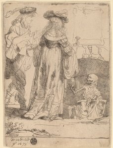 La Mort Apparaissant à un Couple Marié depuis une Tombe Ouverte - Rembrandt van Rijn