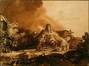 Maisons sous un ciel orageux - Rembrandt van Rijn