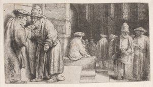 Des Juifs à la synagogue - Rembrandt van Rijn