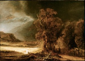 Paysage au Bon Samaritain. Peinture de Rembrandt - Rembrandt van Rijn