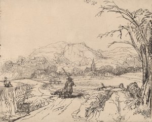 Paysage avec chasseur et chien - Rembrandt van Rijn