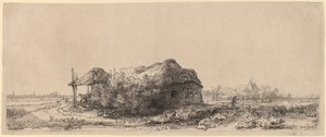 Paysage avec une chaumière et une grange à foin : Oblong