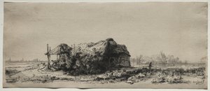 Paysage avec une chaumière et une grange à foin : Oblong, 1641