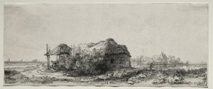 Paysage avec une chaumière et une grange à foin : Oblong, 1641