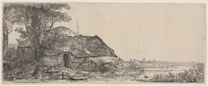 Paysage avec une petite maison et un grand arbre - Rembrandt van Rijn