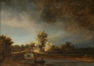 Paysage avec un pont en pierre - Rembrandt van Rijn