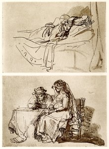 Femme allongée, La Conversation - Rembrandt van Rijn