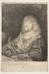 Homme à un bureau portant une croix et une chaîne - Rembrandt van Rijn