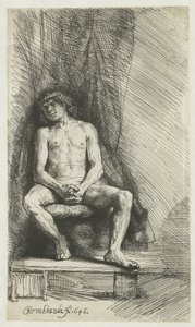 Jeune homme nu, assis devant un rideau - Rembrandt van Rijn