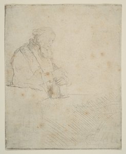 Vieil homme en méditation, appuyé sur un livre - Rembrandt van Rijn