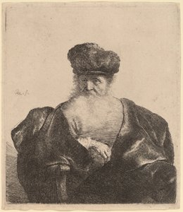 Vieil homme avec barbe, bonnet de fourrure et manteau de velours