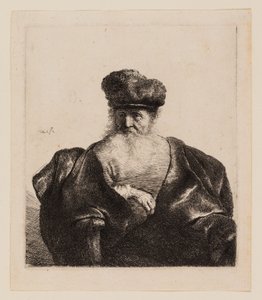 Vieil homme avec barbe, bonnet de fourrure et manteau de velours